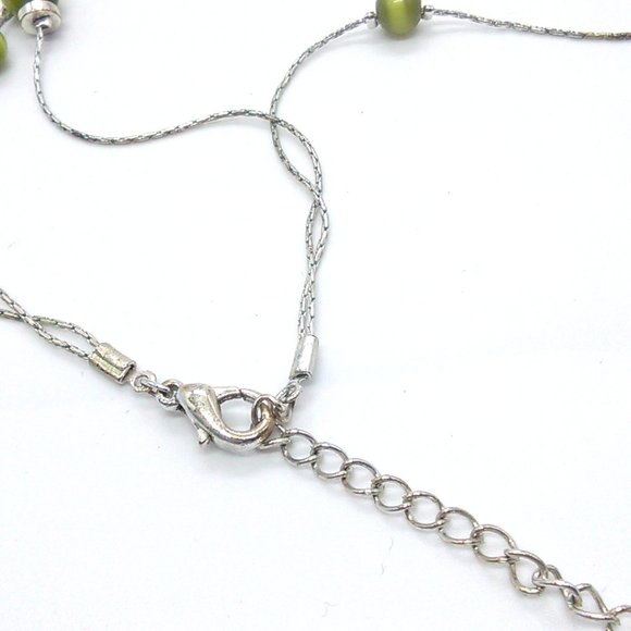 Kim Rogers Necklace Double Strand Green Station Beaded Silver-tone Chains - Picture 5 of 6